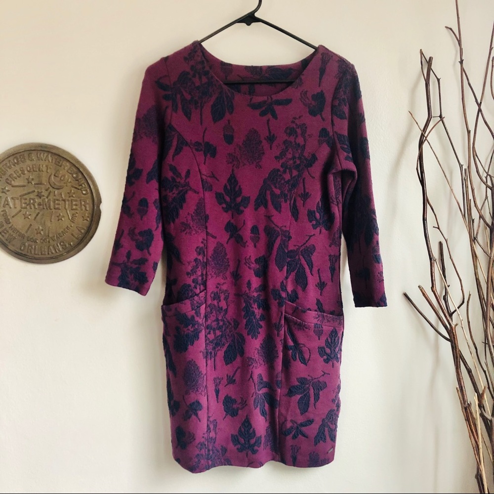 NWT Burgundy-navy textured 3/4 slv dress pockets 6
